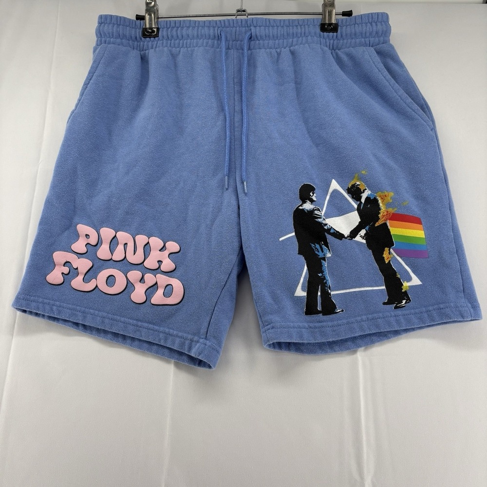 PINK FLOYD Men's Small Licensed Blue The Dark Side Of The Moon Art‎ Sweat Shorts